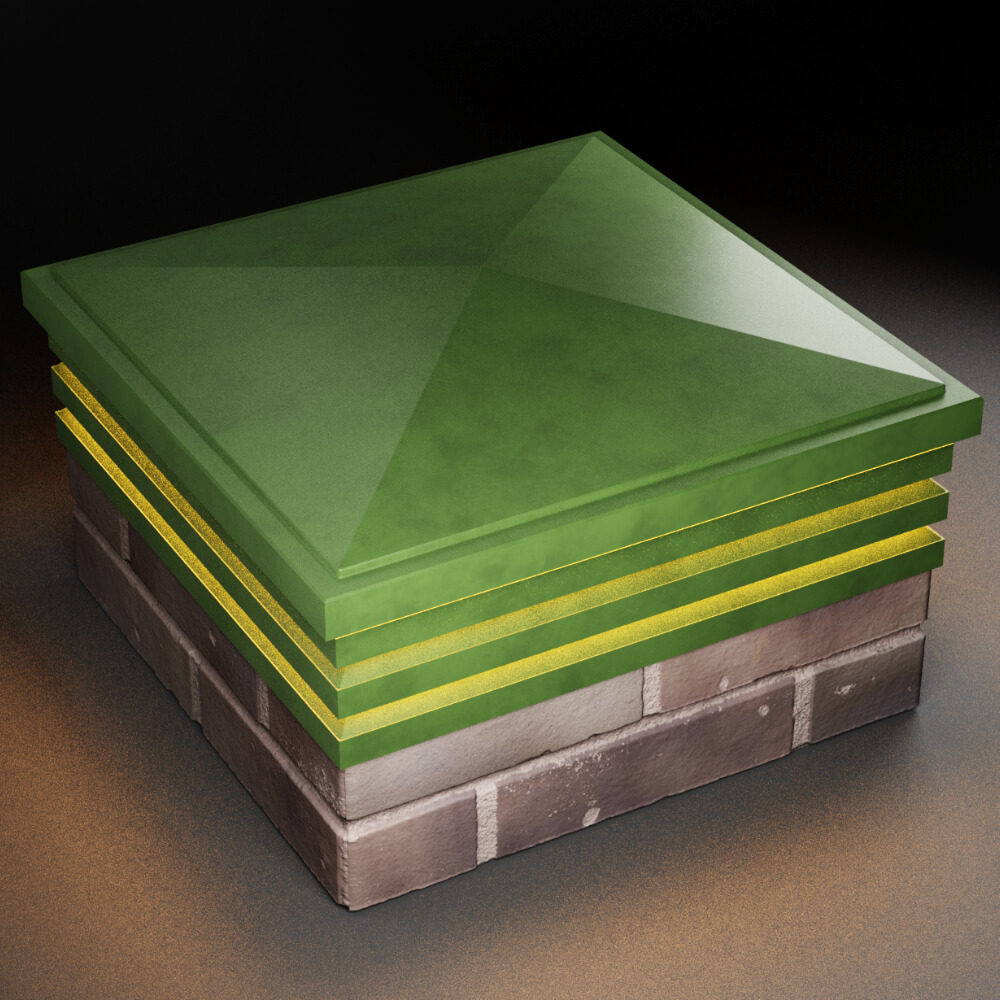 Колпак Zking Бона ХайТек Зеленый на столб 2х2 кирпича (513х513мм) с подсветкой в Орехово-Зуево фото