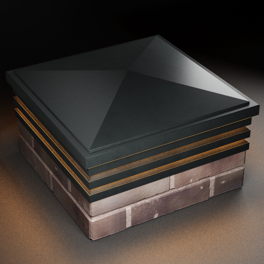 Колпак Zking Бона ХайТек Черный на столб 2х2 кирпича (513х513мм) с подсветкой в Орехово-Зуево фото