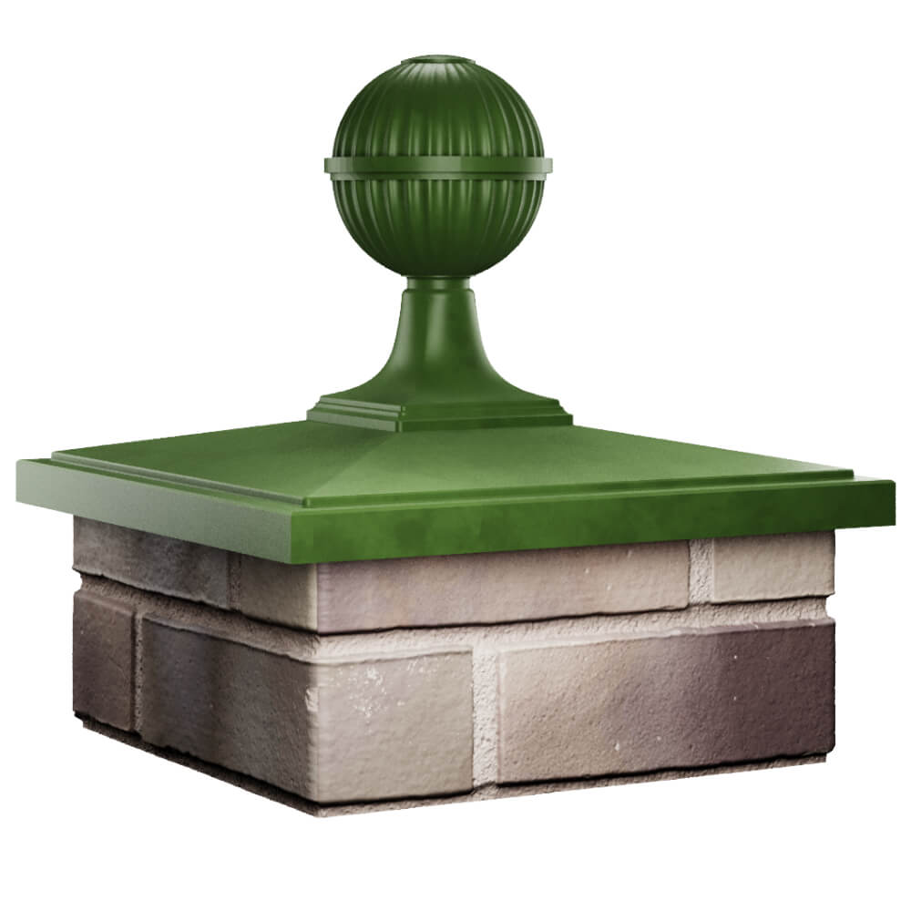 Колпак Zking БонаМоно Зеленый с шаром на столб 1.5х1.5 кирпича (385х385, 400х400мм) в сборе в Орехово-Зуево фото