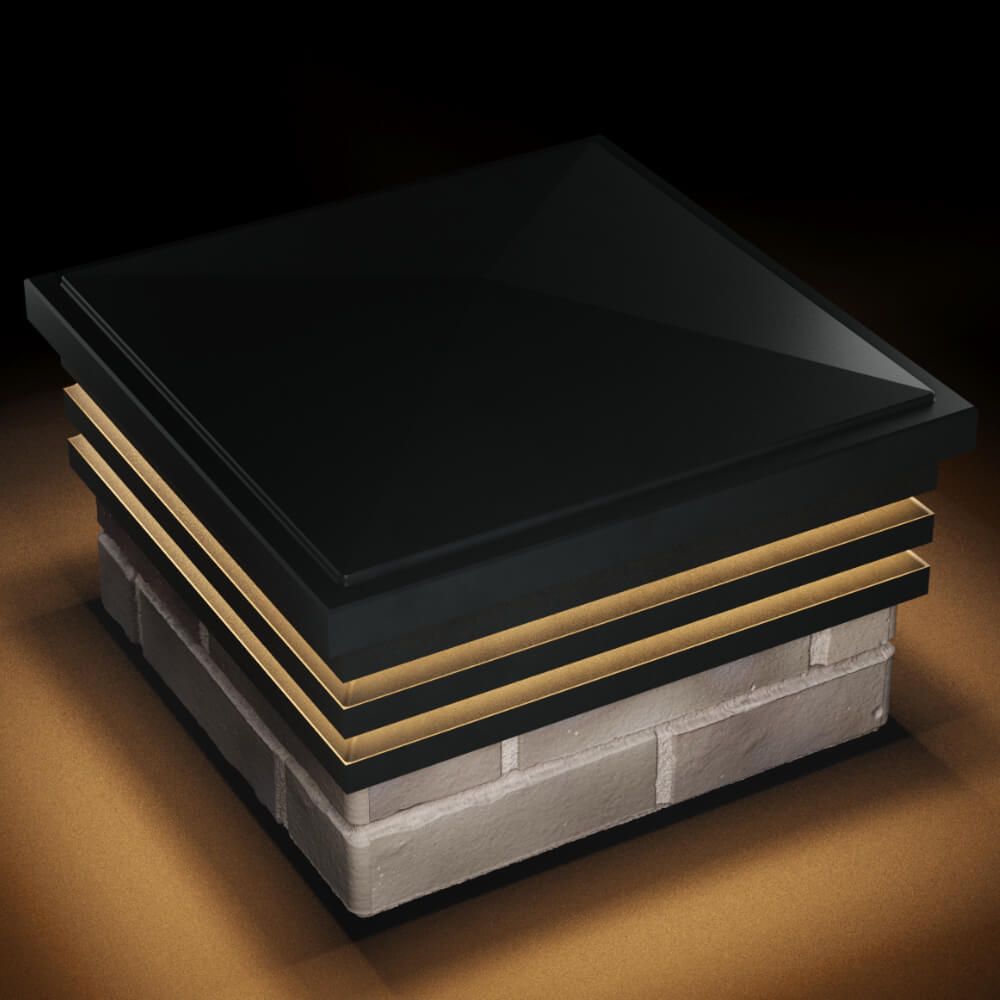 Колпак Zking Бона ХайТек Черный на столб 1.5х1.5 кирпича (385х385мм) с подсветкой в Орехово-Зуево фото