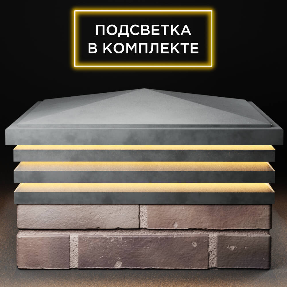 Колпак Zking Бона ХайТек Серый на столб 2х2 кирпича (513х513мм) с подсветкой Орехово-Зуево фото