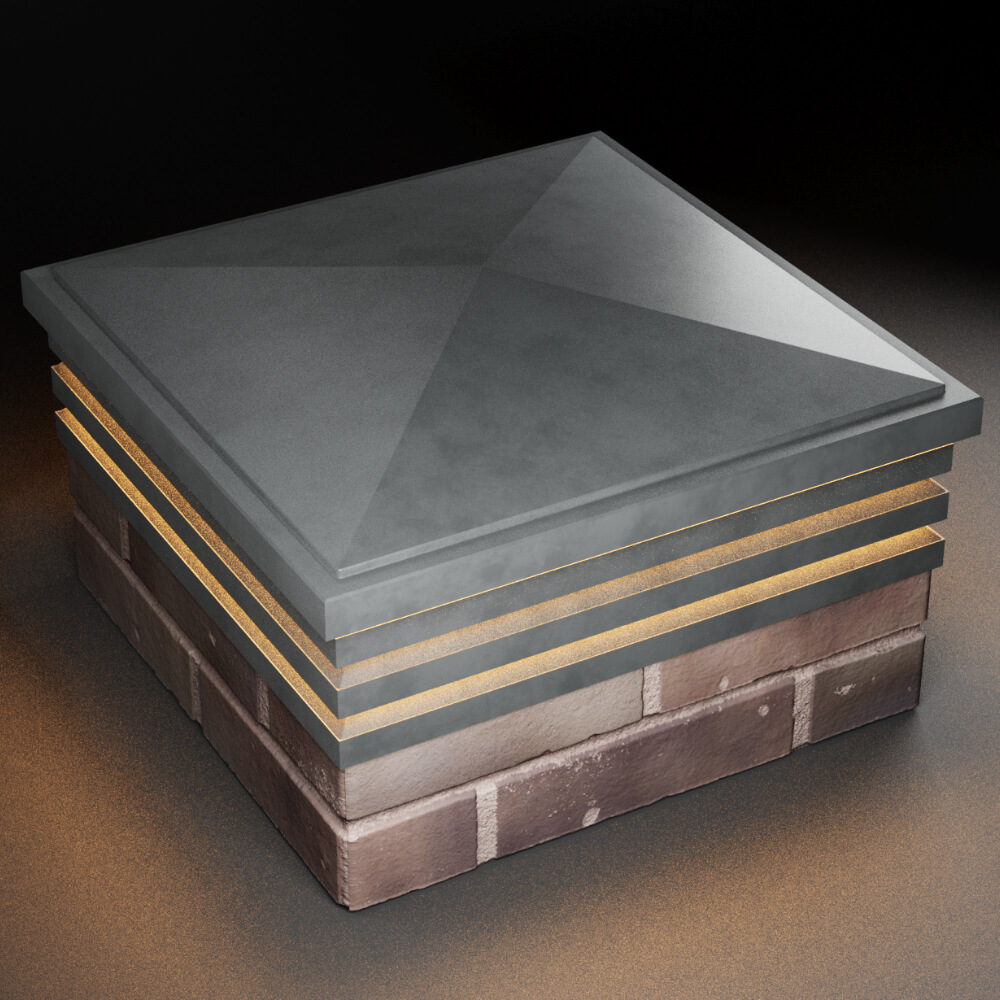 Колпак Zking Бона ХайТек Серый на столб 2х2 кирпича (513х513мм) с подсветкой в Орехово-Зуево фото