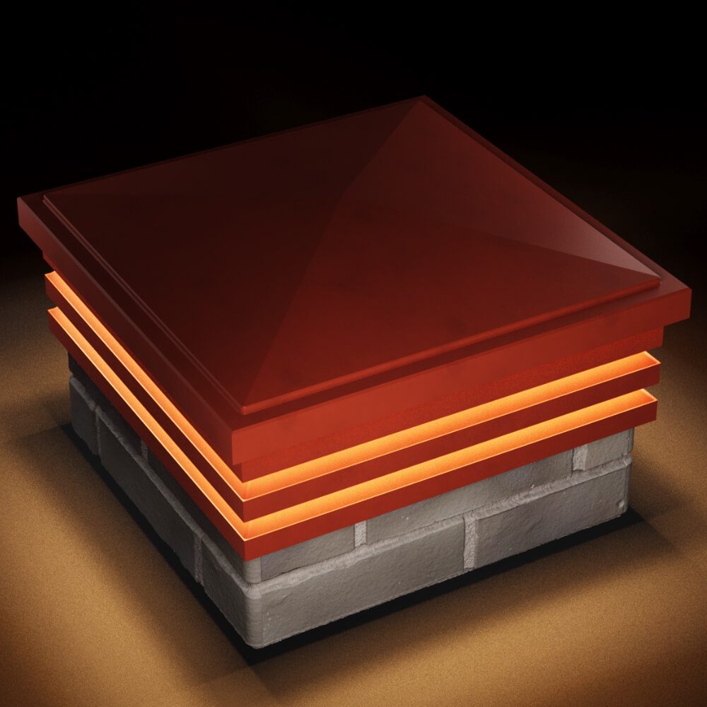 Колпак Zking Бона ХайТек Красный на столб 1.5х1.5 кирпича (385х385мм) с подсветкой в Орехово-Зуево фото