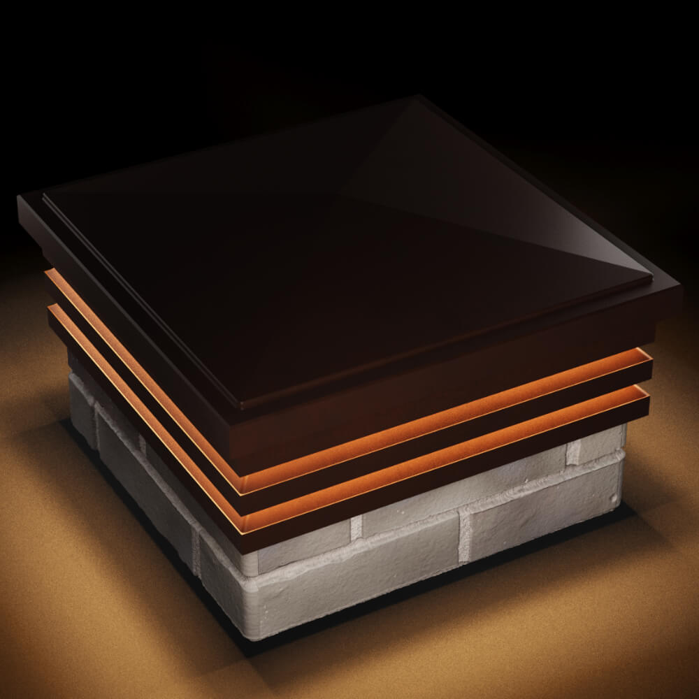 Колпак Zking Бона ХайТек Коричневый на столб 1.5х1.5 кирпича (385х385мм) с подсветкой в Орехово-Зуево фото