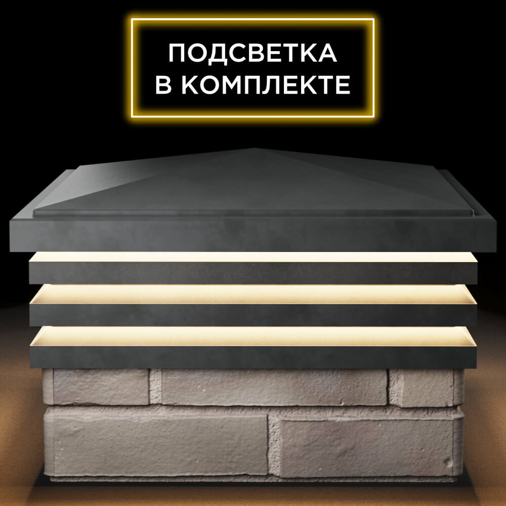 Колпак Zking Бона ХайТек Серый на столб 1.5х1.5 кирпича (385х385мм) с подсветкой Орехово-Зуево фото