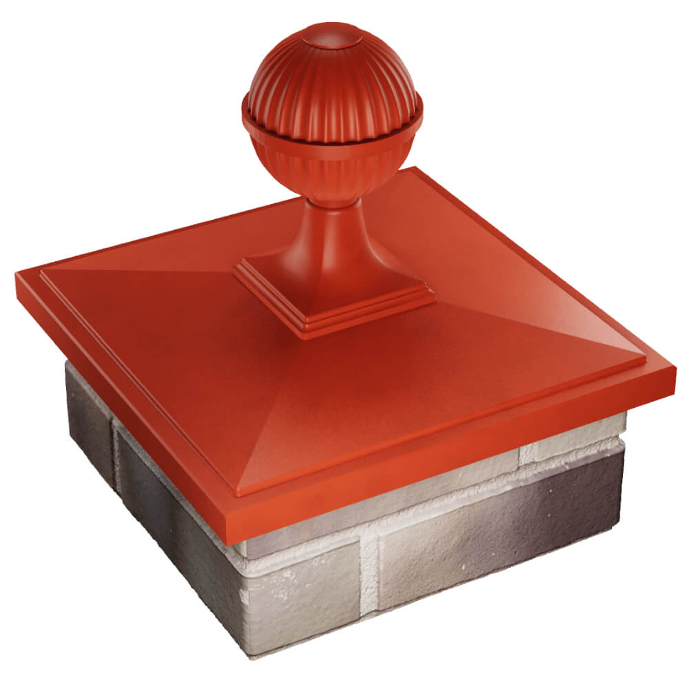 Колпак Zking БонаМоно Красный с шаром на столб 1.5х1.5 кирпича (385х385, 400х400мм) в сборе в Орехово-Зуево фото