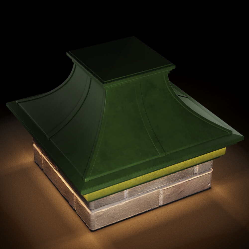 Колпак Zking Монблан Премиум Зеленый на столб 1.5х1.5 кирпича (385х385мм) с подсветкой в Орехово-Зуево фото