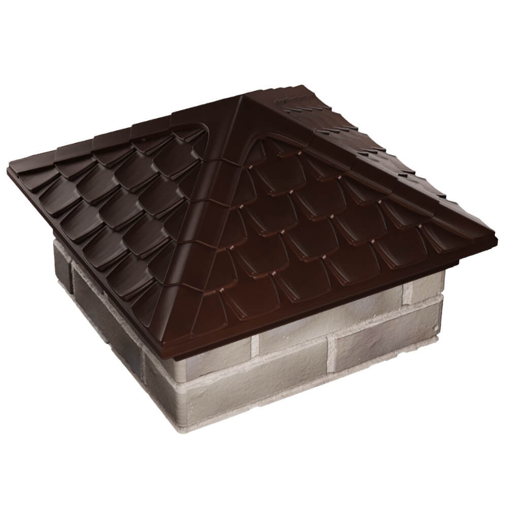 Колпак Zking Эльбрус Коричневый на столб 1.5х1.5 кирпича (385х385мм) в Орехово-Зуево фото