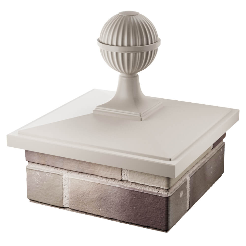 Колпак Zking БонаМоно Бежевый с шаром на столб 1.5х1.5 кирпича (385х385, 400х400мм) в сборе в Орехово-Зуево фото